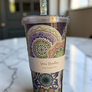 NWT-Vera Bradley Blue and Green Patterned Travel Tumbler
